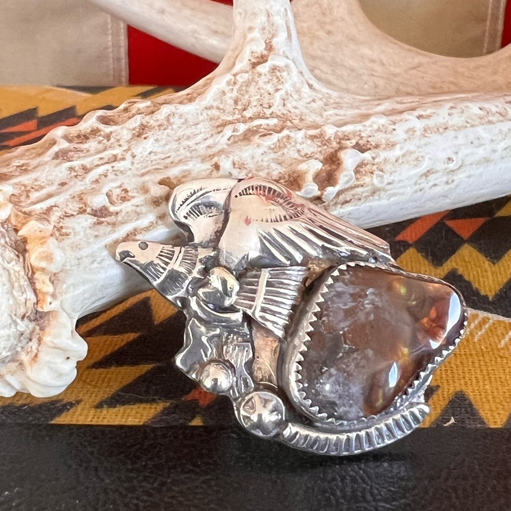 Vintage Carlos White Eagle APACHE Silversmith Sterling Agate Old Pawn Jewelry